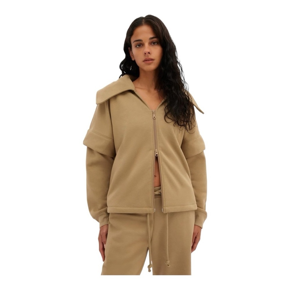 NWT Girlfriend Collective Light Brown Macie Two-Way Zip Layered Jacket Size XXXL